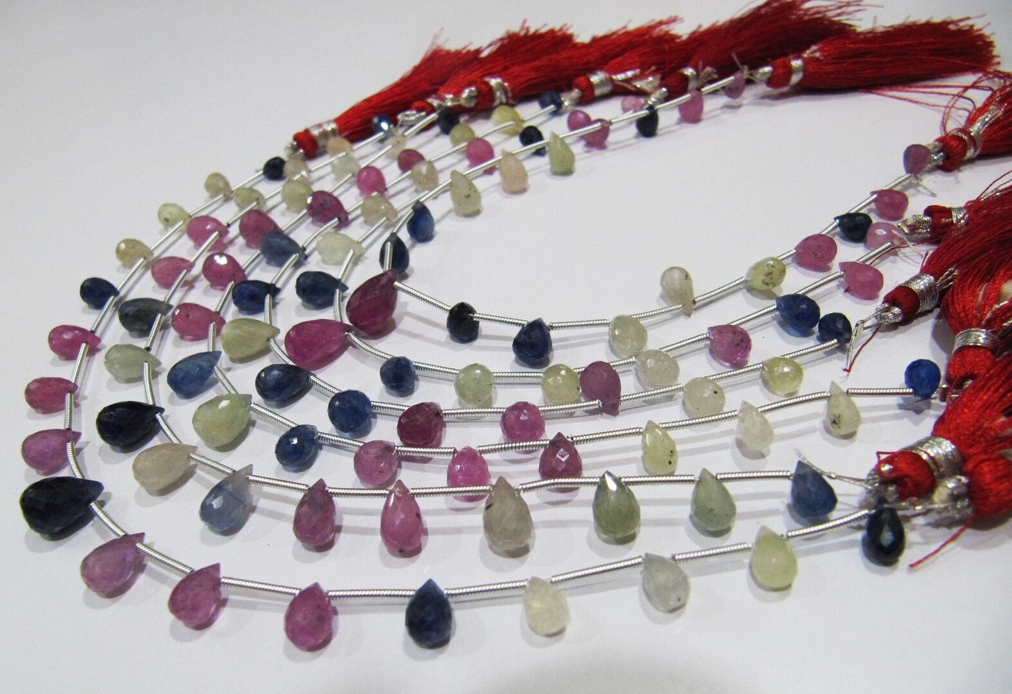 Natural Precious Genuine Multi Sapphire Tear Drop Briolette Beads, Sapphire Size Approx 4x6mm To 7x10mm, Strand 8 Inches long