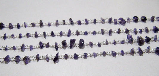 6 Feet- Natural African Amethyst Wire Wrapped Rosary Chain / Amethyst Nugget Chip Uncut Beads Rosary Chain / Gemstone Chain- Wholesale Rate