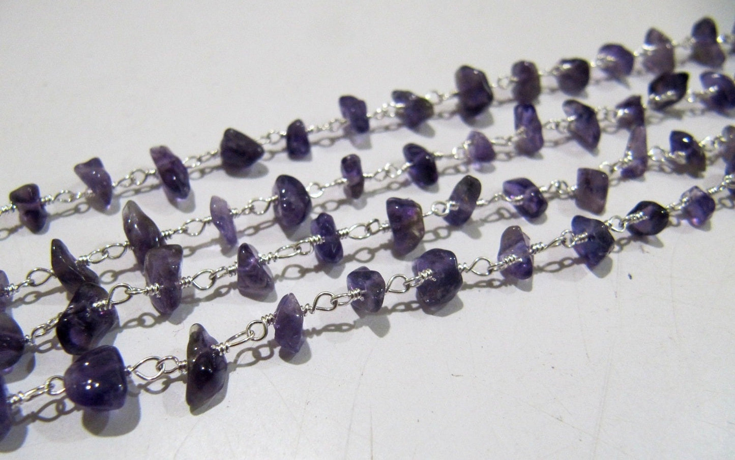6 Feet- Natural African Amethyst Wire Wrapped Rosary Chain / Amethyst Nugget Chip Uncut Beads Rosary Chain / Gemstone Chain- Wholesale Rate