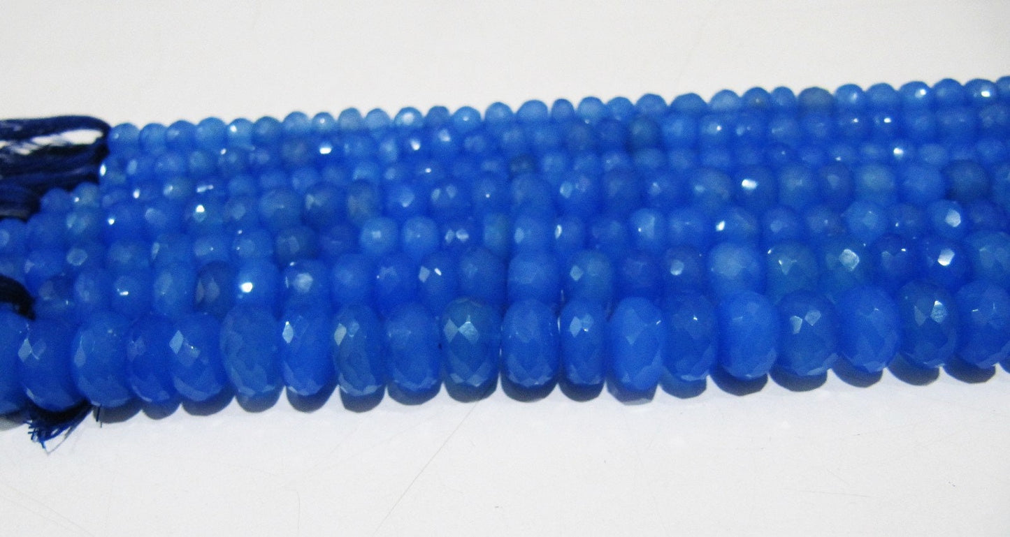 Natural Blue Chalcedony Beads Rondelle Faceted Beads Blue Onyx Beads Size 8 to 12 mm You Choose Strand 10 inches Long gemstone Beads