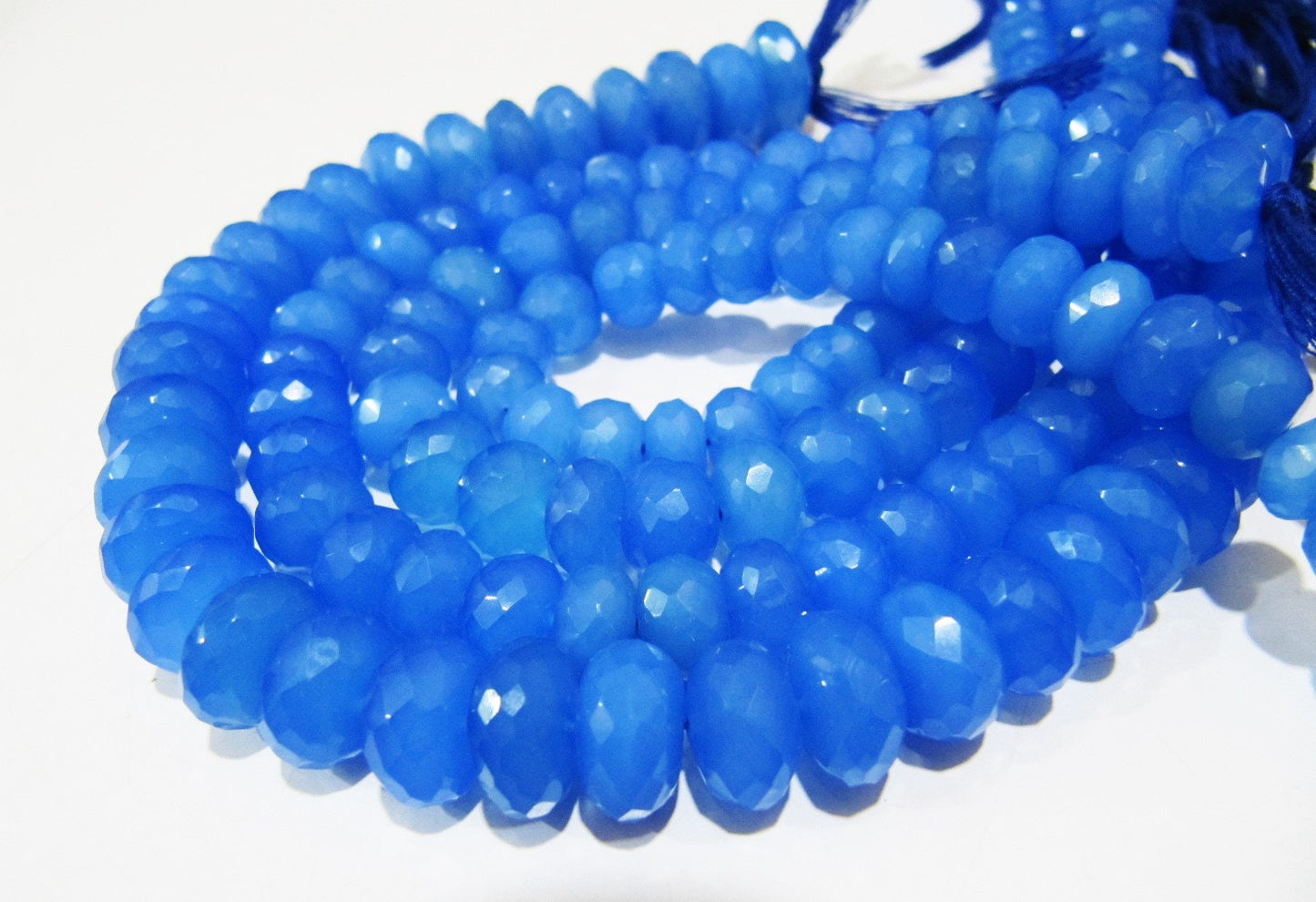 Natural Blue Chalcedony Beads Rondelle Faceted Beads Blue Onyx Beads Size 8 to 12 mm You Choose Strand 10 inches Long gemstone Beads