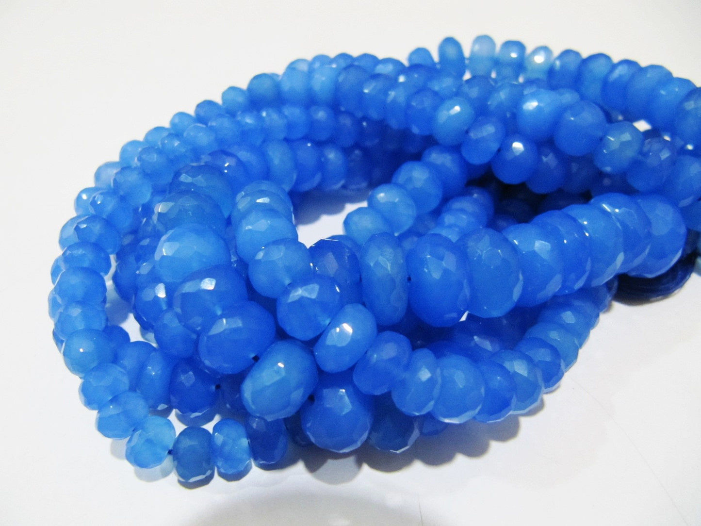 Natural Blue Chalcedony Beads Rondelle Faceted Beads Blue Onyx Beads Size 8 to 12 mm You Choose Strand 10 inches Long gemstone Beads