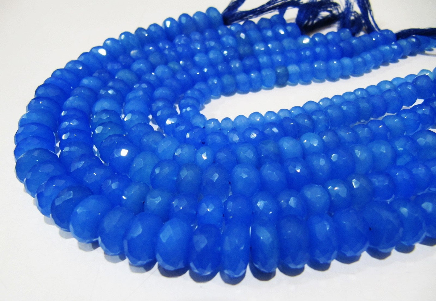 Natural Blue Chalcedony Beads Rondelle Faceted Beads Blue Onyx Beads Size 8 to 12 mm You Choose Strand 10 inches Long gemstone Beads