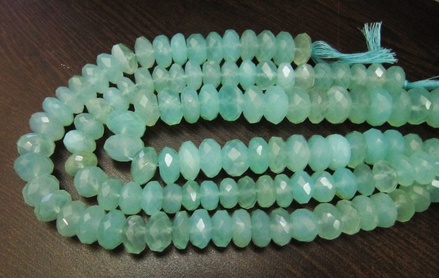 Natural Aqua Blue Chalcedony Far Size Beads Rondelle Faceted Size 9-10 mm You Choose Strand 10inches Long gemstone Beads