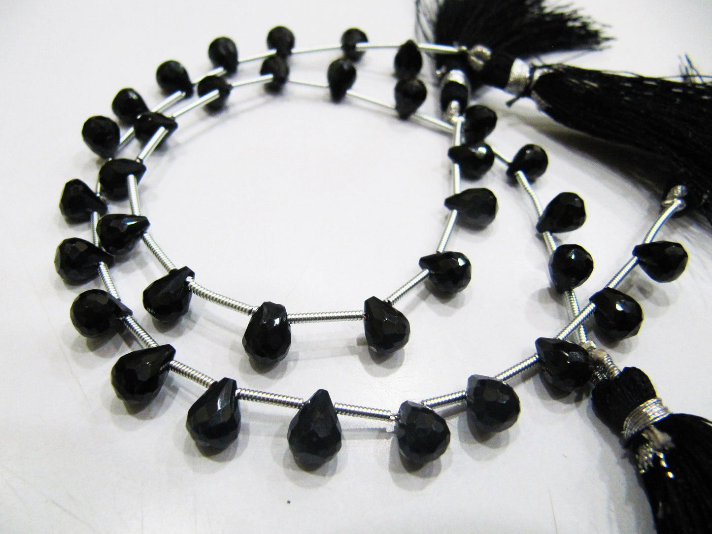 Top Quality Natural Black Spinel Faceted Drop Shape Beads 6x8 mm Size Teardrop Shape Briolette Black Spinel Beads Strand 8 inches long