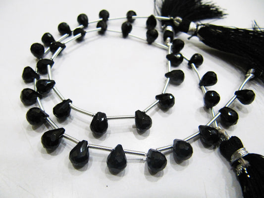 Top Quality Natural Black Spinel Faceted Drop Shape Beads 6x8 mm Size Teardrop Shape Briolette Black Spinel Beads Strand 8 inches long