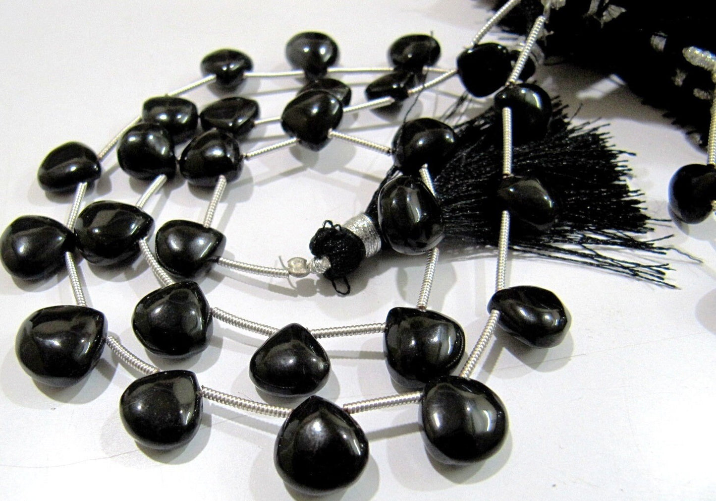AAA Quality Heart Shape Black Onyx Plain Beads / 10 mm Size Smooth fancy Shape Black Chalcedony Beads / 8 inches Long Strand Wholesale Rate