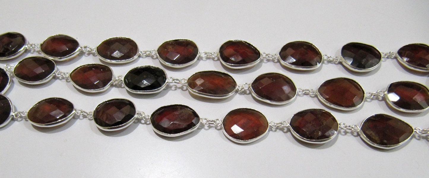 Natural Hessonite Garnet Nugget Briolette Connector Chain Uneven Free Shape 15 to 20mm Bezel Handmade chain Sold Per Foot High Quality