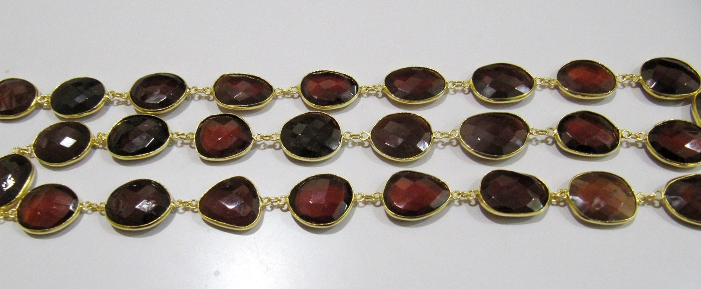 Natural Hessonite Garnet Nugget Briolette Connector Chain Uneven Free Shape 15 to 20mm Bezel Handmade chain Sold Per Foot High Quality