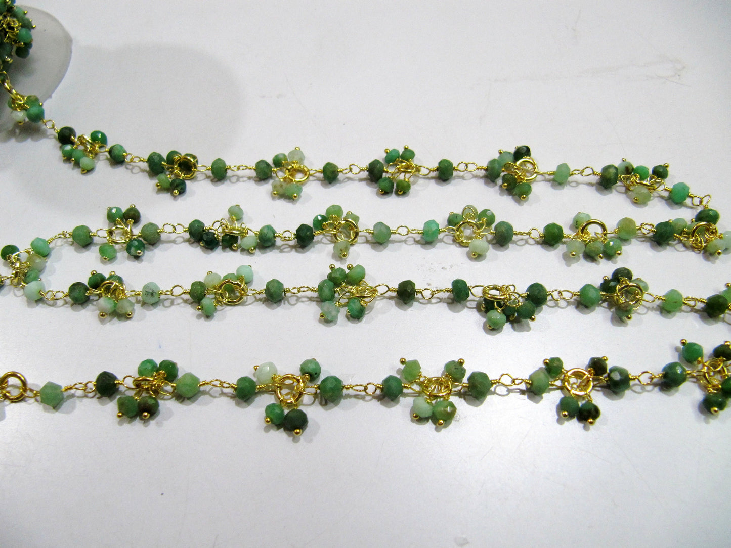 Best Quality Chrysoprase Beaded Gemstone Flower Chain Rondelle faceted Beads 3 to 4mm size Dangling Cluster Chain Semi Precious Stones