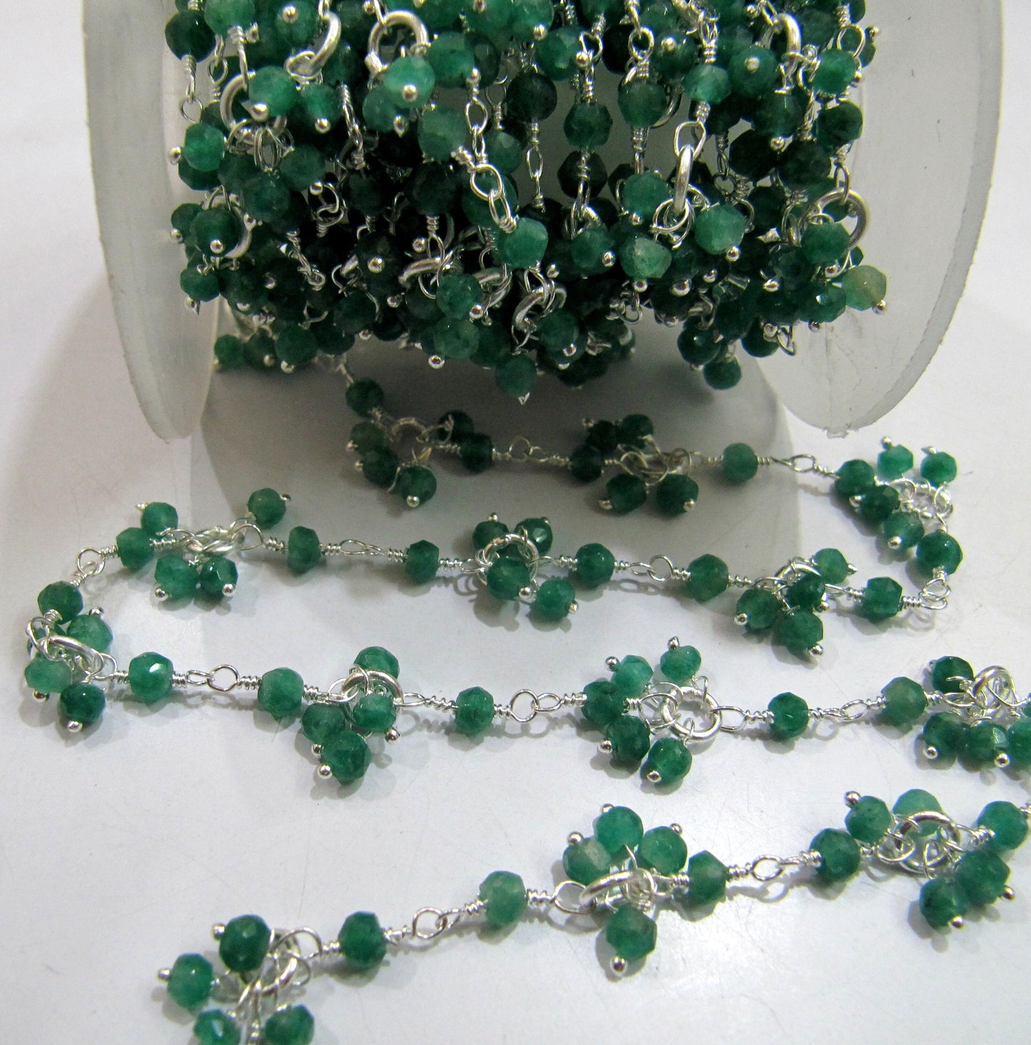 1 Foot-  Dyed Emerald Beaded Gemstone Flower Chain Rondelle faceted Beads 3 to 4mm size, Dangling Chain Semi Precious Stones Jewelry Chains