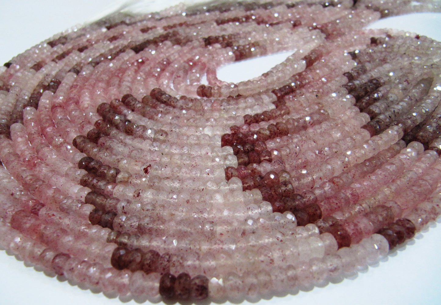 AAA Top Quality Natural Strawberry Quartz Size 4-5mm Rondelle Shape Faceted Cut  Pink Color Beads Strand 12.5 Inches Long Wholesale Prices