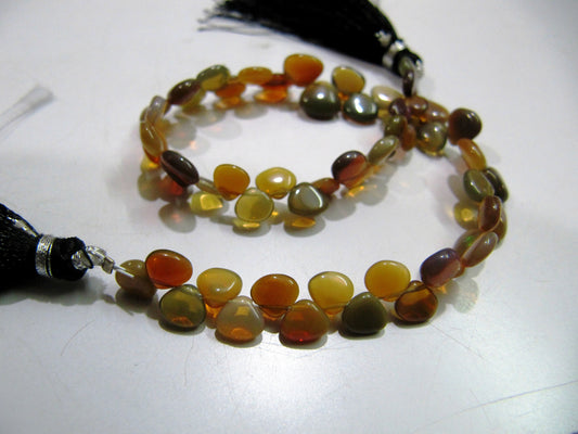 Rare Dark Color Ethiopian Opal Plain Heart shape Size 6 to 7mm Beads, Strand 8inches Long , Multi Color Fire Opal Beads, approx 59 beads