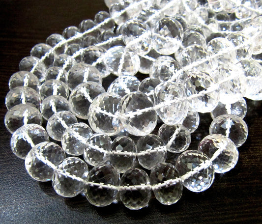 Natural Rock Crystal Rondelle Micro Faceted Beads Size 9 to 14 mm  Graduated Beads Strand  8 inches long Jewelry Making Gemstone Beads