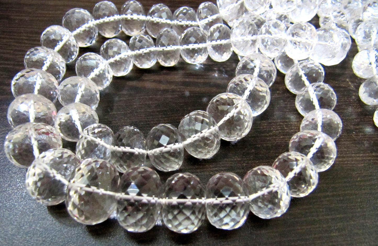 Natural Rock Crystal Rondelle Micro Faceted Beads Size 9 to 14 mm  Graduated Beads Strand  8 inches long Jewelry Making Gemstone Beads