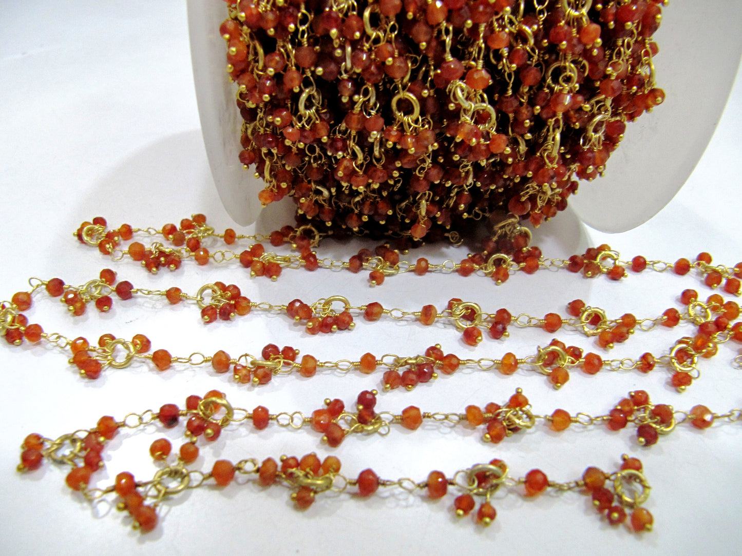 Natural Carnelian beaded Flower Cluster Dangling Chain Rondelle Faceted 3mm beads Handmade Gemstone Chain sold per foot