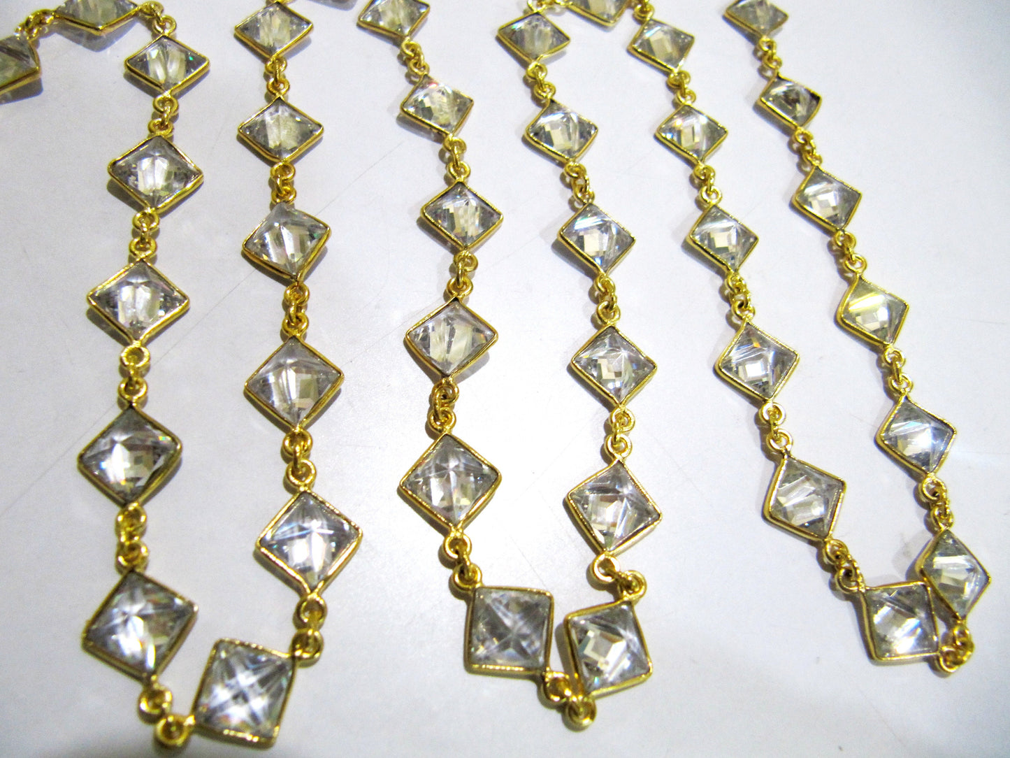 AAA Cubic Zirconia Briolette Square Shape 8mm  Bezel Connector Chain Top Quality Wholesale Price Jewelry making chain sold per foot