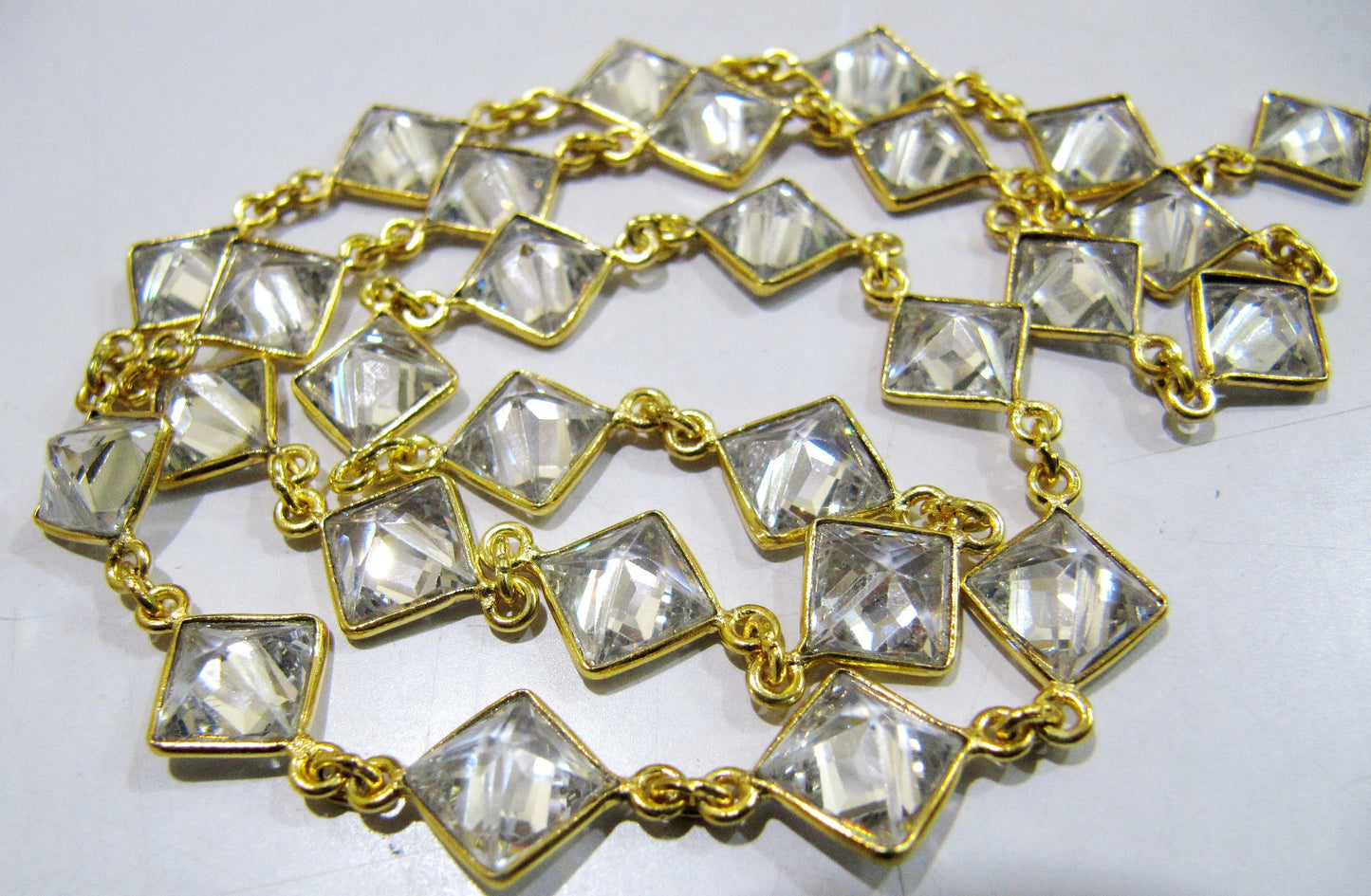 AAA Cubic Zirconia Briolette Square Shape 8mm  Bezel Connector Chain Top Quality Wholesale Price Jewelry making chain sold per foot