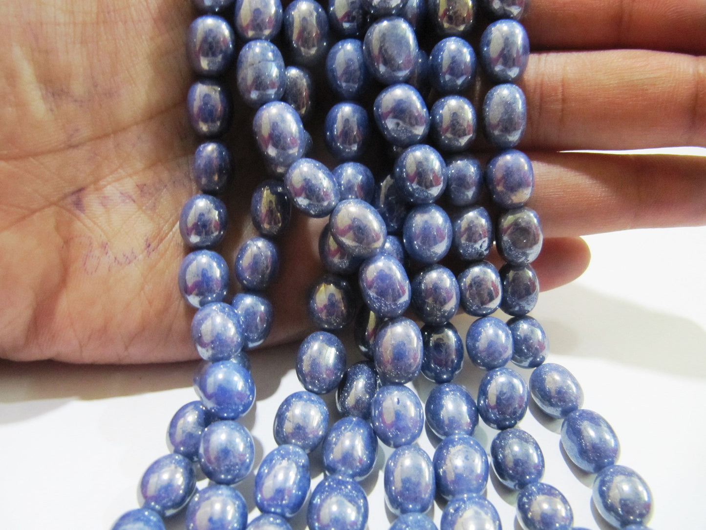 Blue Sapphire Dyed Quartz Oval Plain Smooth Beads 8 to 10mm Strand 8inch long Beads Wholesale price jewelry making Quartz Bead