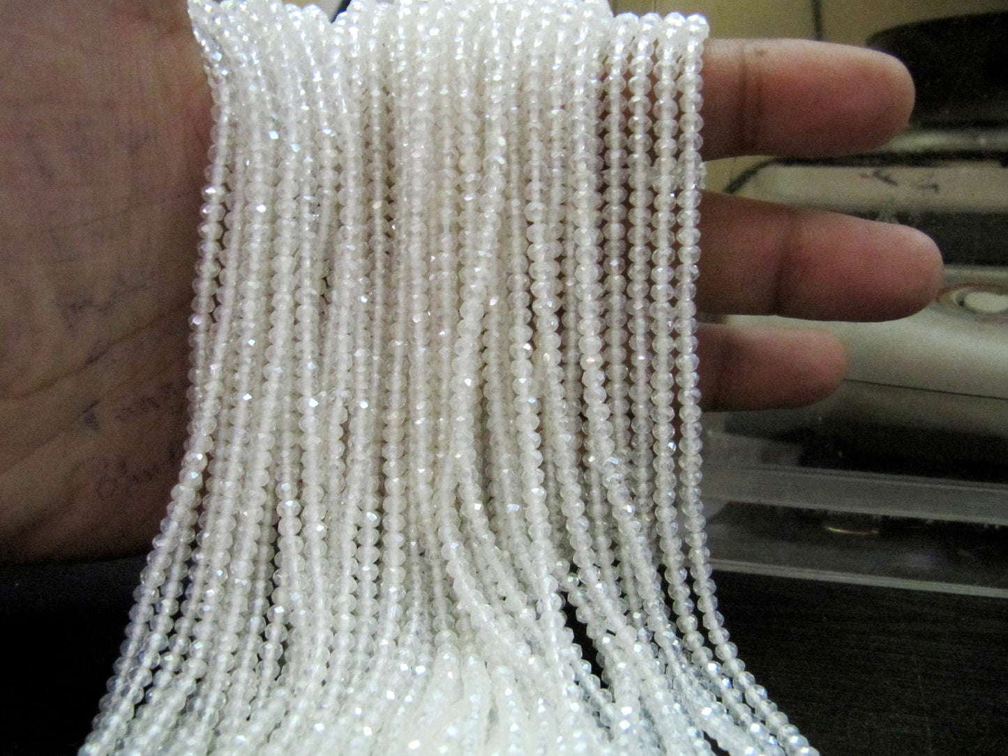 White Opal Mystic Coated Hydro Quartz Rondelle Faceted Beads 3mm Strand 13 inch long Wholesale prices Jewelry making gemstone  beads