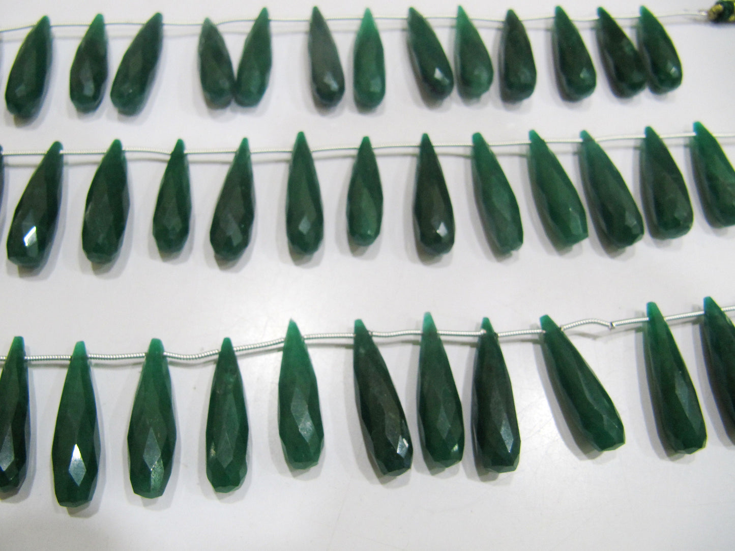 Emerald Teardrop Briolette Faceted Long Beads 1 inch Long  Sold per strand  8 inches long Jewelry Making Green Gemstone beads