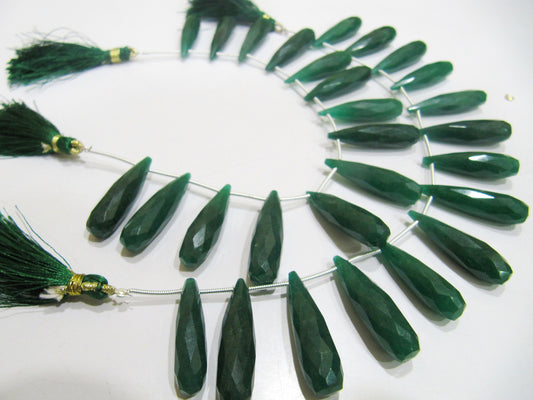 Emerald Teardrop Briolette Faceted Long Beads 1 inch Long  Sold per strand  8 inches long Jewelry Making Green Gemstone beads