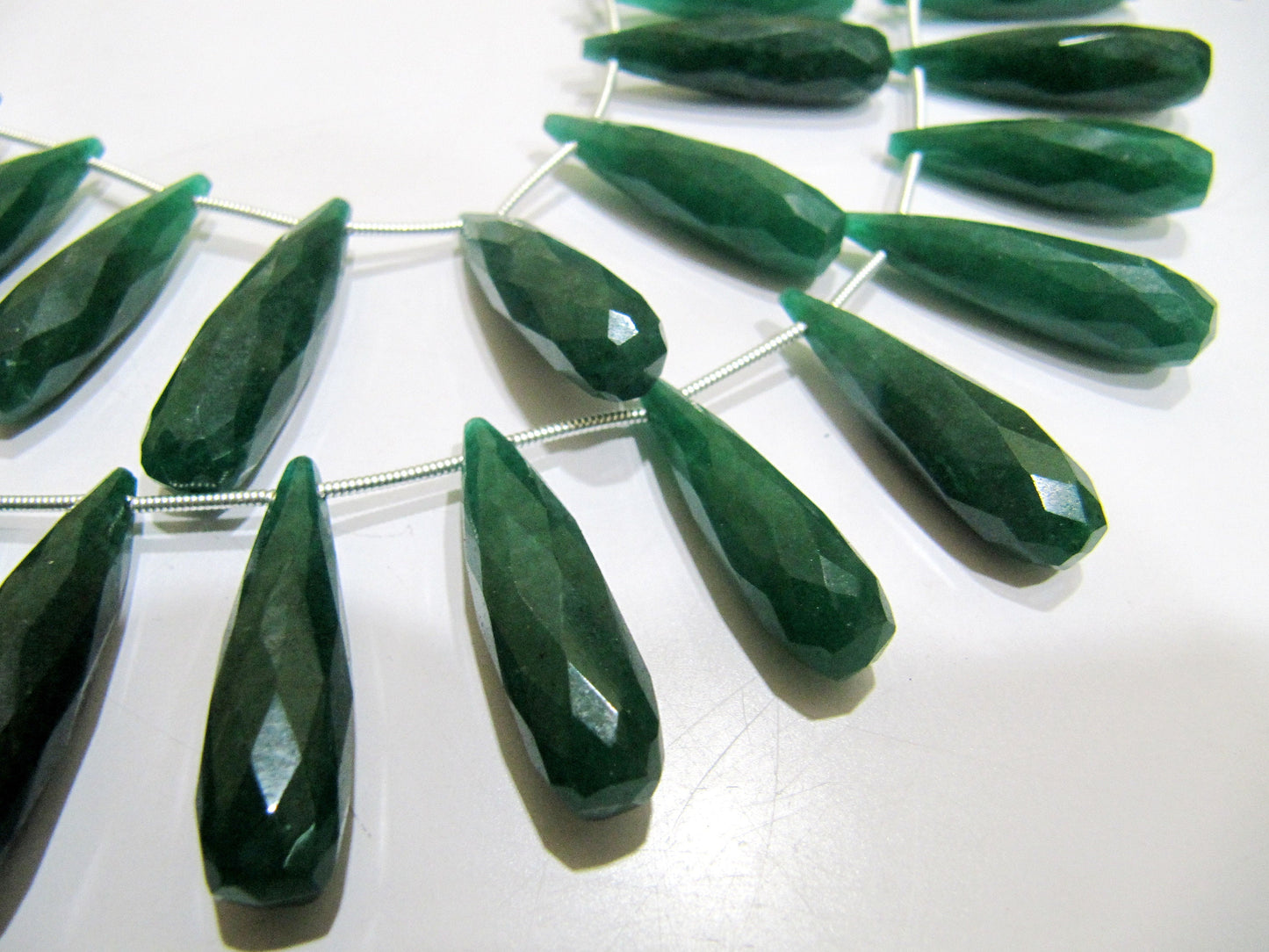 Emerald Teardrop Briolette Faceted Long Beads 1 inch Long  Sold per strand  8 inches long Jewelry Making Green Gemstone beads