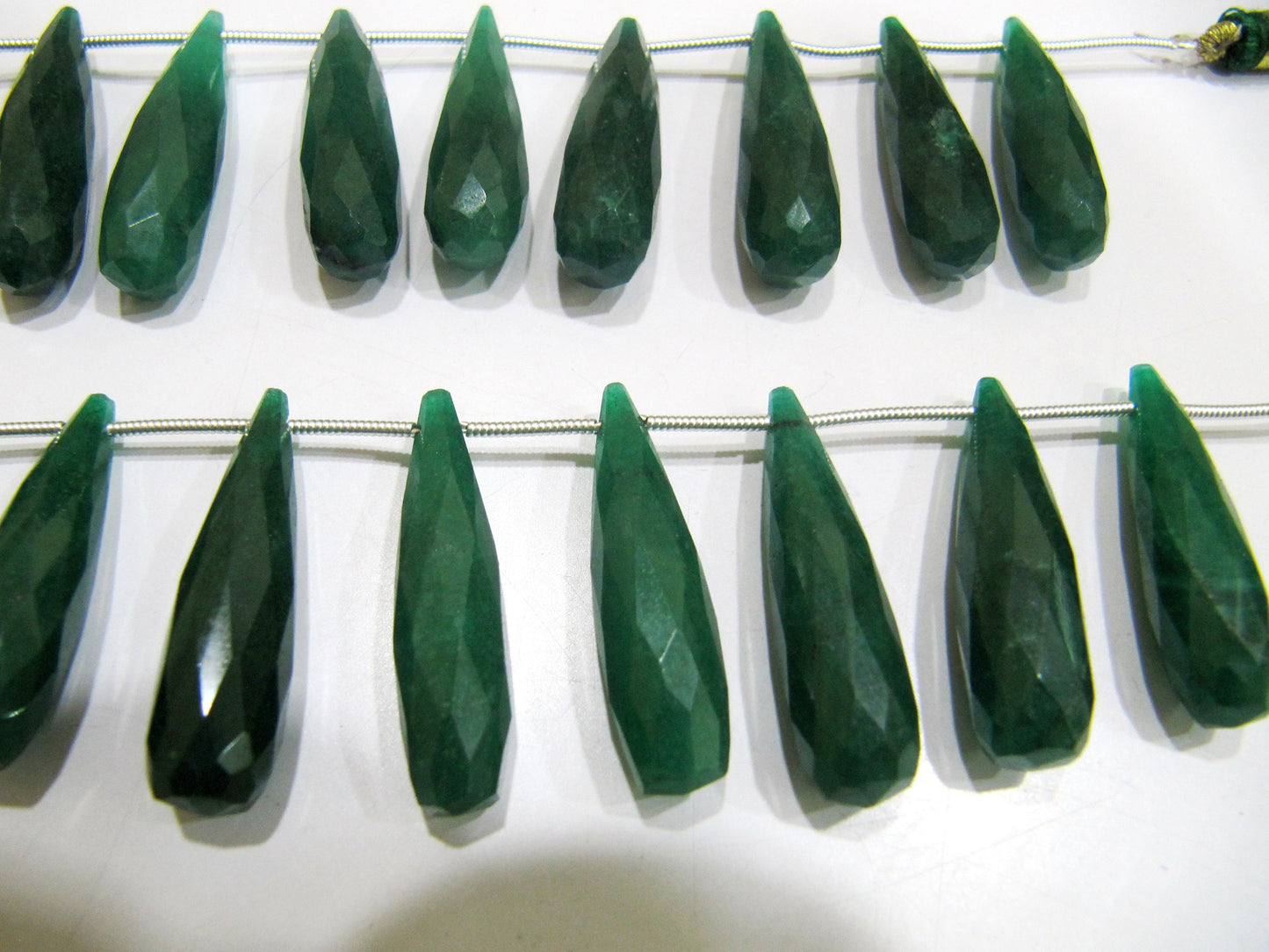 Emerald Teardrop Briolette Faceted Long Beads 1 inch Long  Sold per strand  8 inches long Jewelry Making Green Gemstone beads