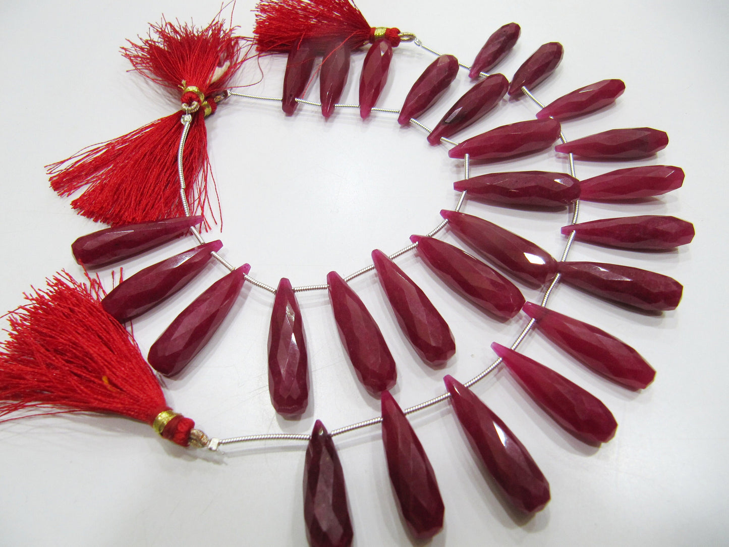 Ruby Long Tear Drop  Shape Briolette  Faceted Beads  Approx 1 inch Long beads  Sold per strand  8 inches long Jewelry Making Dyed Beads