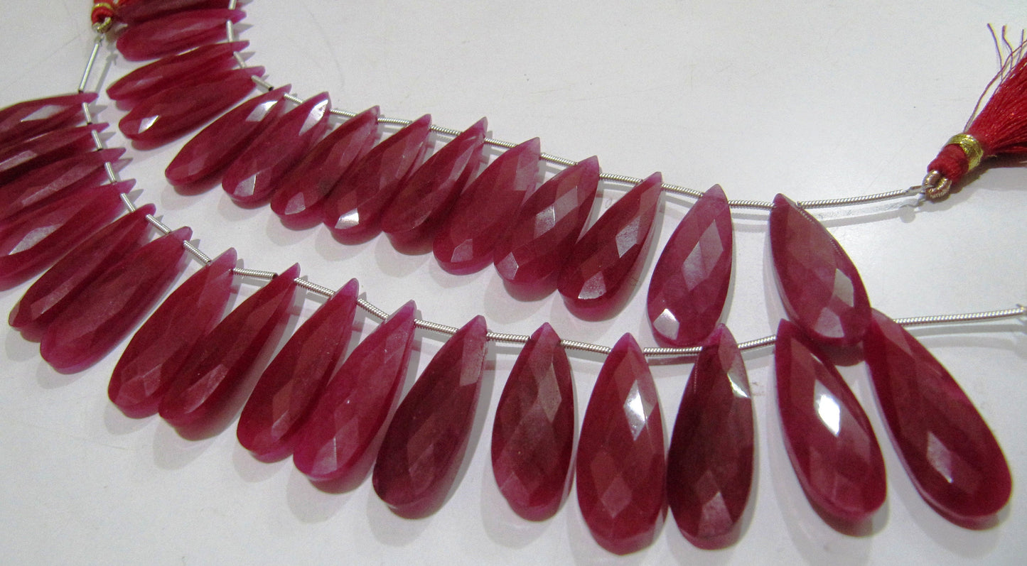 Ruby Long Pear Heart Shape Briolette  Faceted Beads Size 10x30mm  Long Sold per strand  8 inches long Jewelry Making Beads