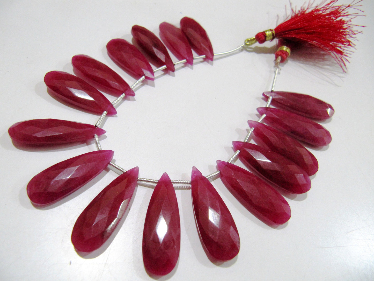 Ruby Long Pear Heart Shape Briolette  Faceted Beads Size 10x30mm  Long Sold per strand  8 inches long Jewelry Making Beads