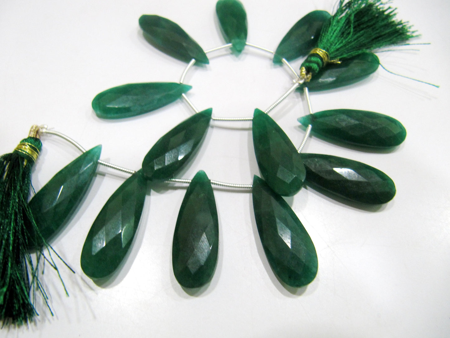 Emerald Long Pear Heart Shape Briolette  Faceted Beads Size 10x30mm  Long Sold per strand  8 inches long Jewelry Making Green Beads