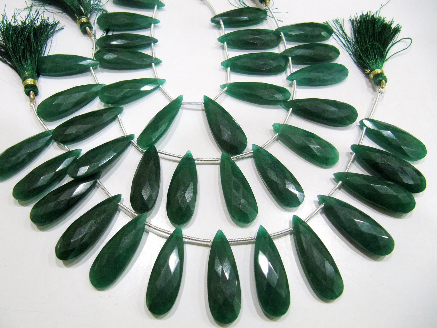 Emerald Long Pear Heart Shape Briolette  Faceted Beads Size 10x30mm  Long Sold per strand  8 inches long Jewelry Making Green Beads
