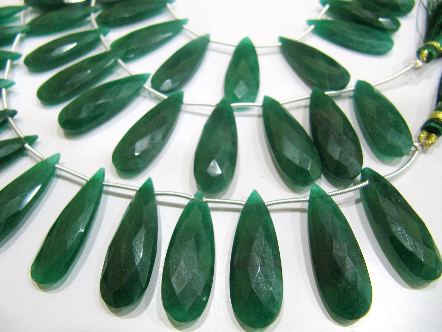 Emerald Long Pear Heart Shape Briolette  Faceted Beads Size 10x30mm  Long Sold per strand  8 inches long Jewelry Making Green Beads