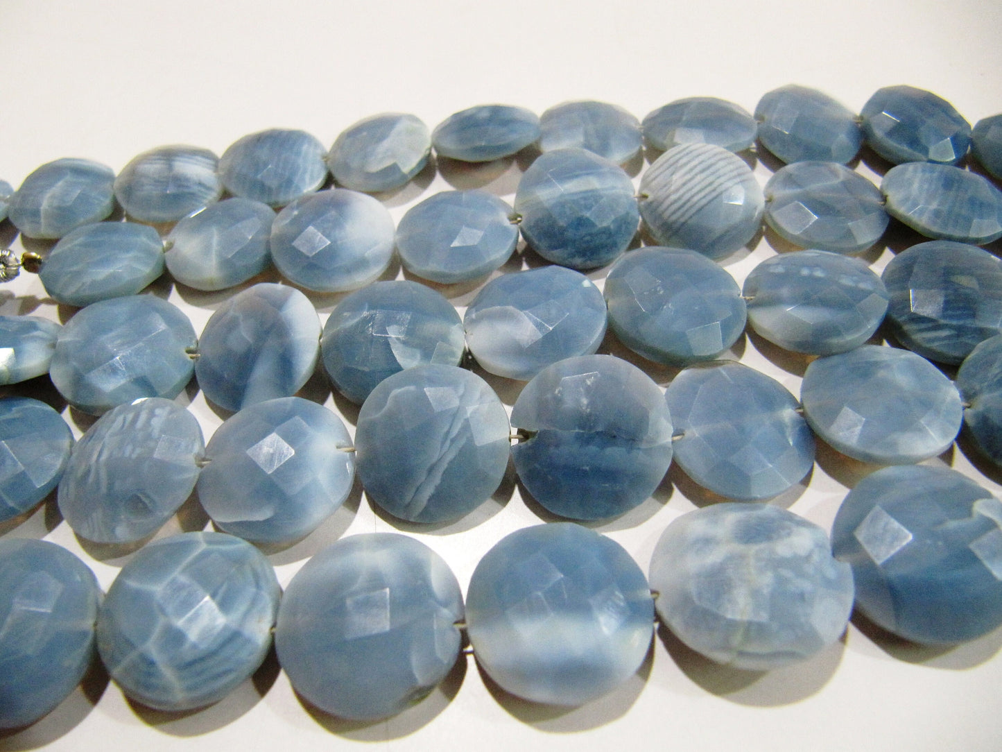 Natural Blue Opal Round Coin shape Briolette Faceted 14-15mm Beads  Sold per strand 8 inches long Top Quality Gemstone beads