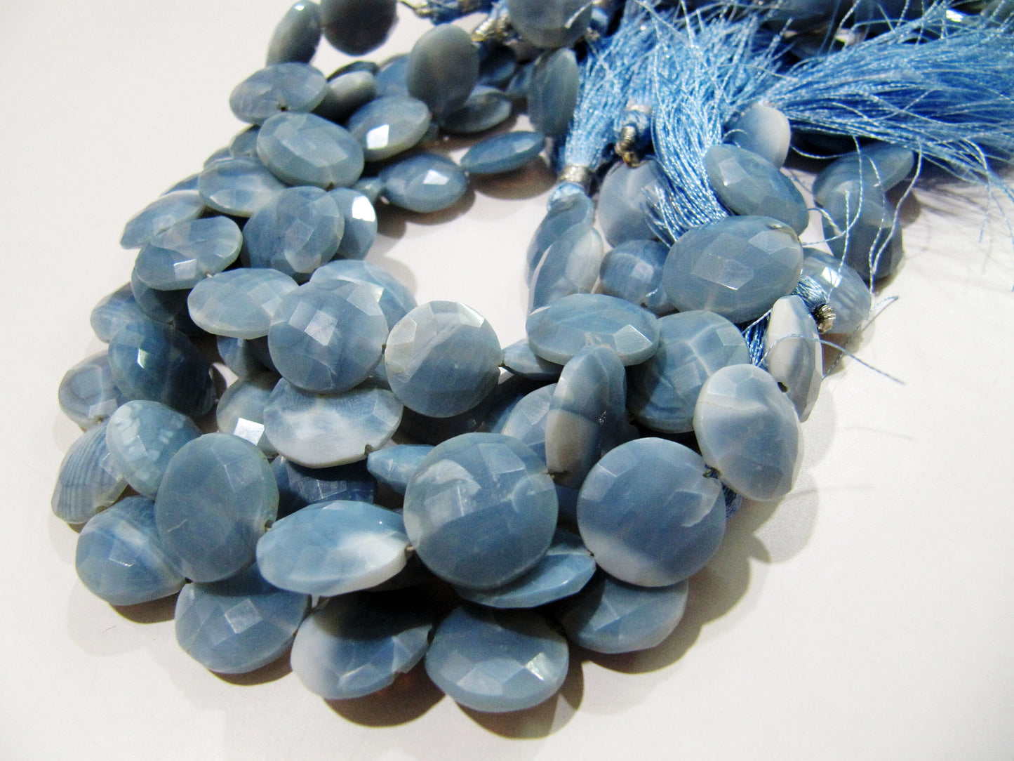 Natural Blue Opal Round Coin shape Briolette Faceted 14-15mm Beads  Sold per strand 8 inches long Top Quality Gemstone beads