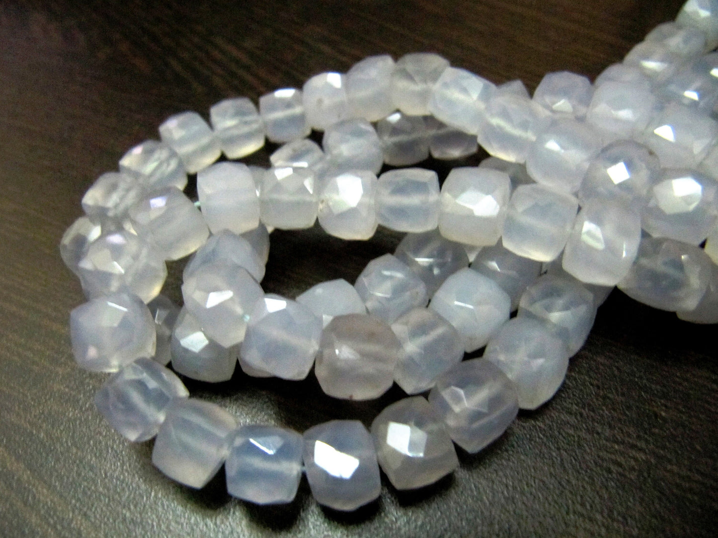 Natural Blue Chalcedony  Cube Shape Beads Faceted 3D Box Beads Strand 8inch long Size 7 to 8mm Semi Precious Beads ,Wholesale Price