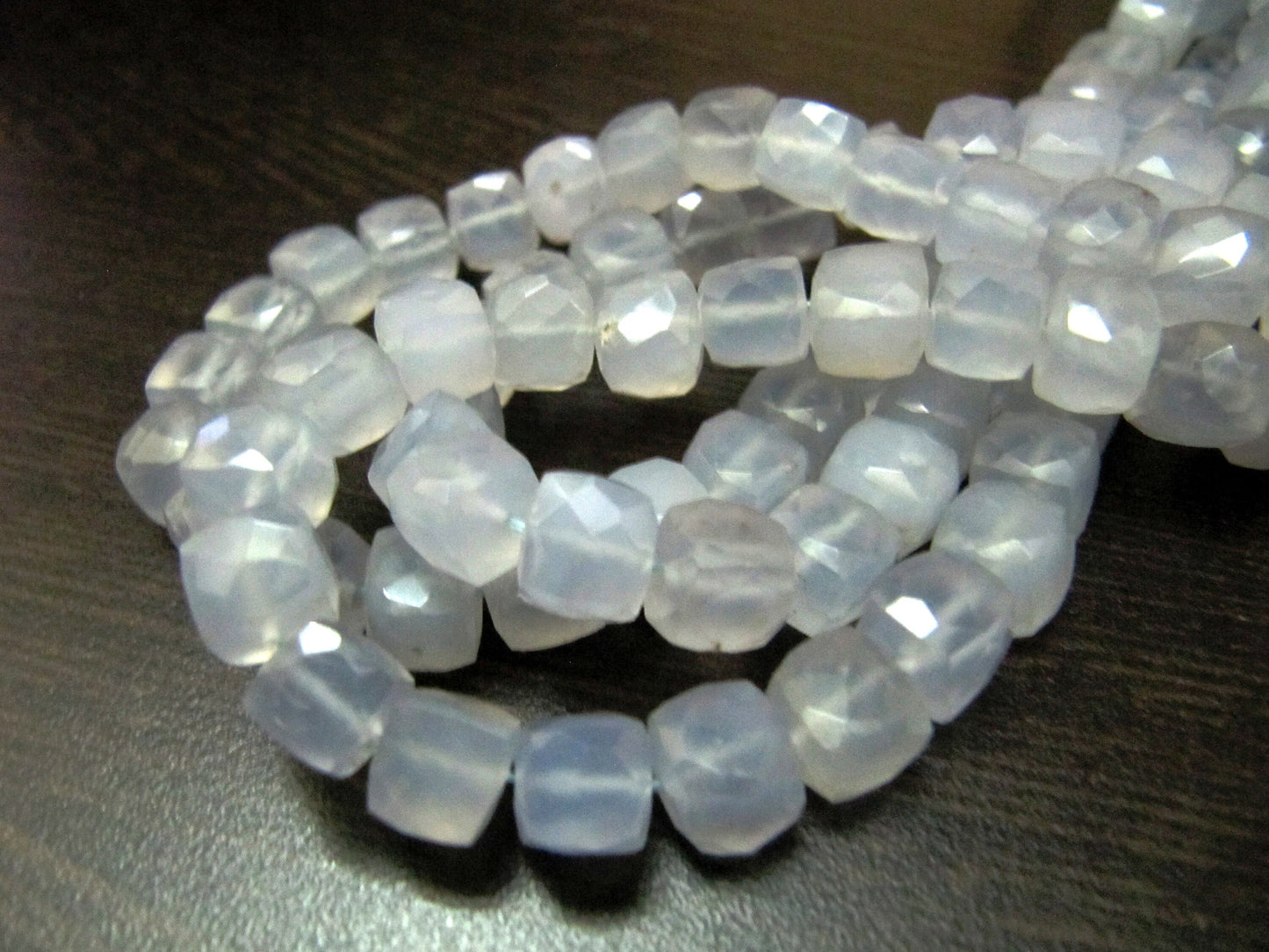 Natural Blue Chalcedony  Cube Shape Beads Faceted 3D Box Beads Strand 8inch long Size 7 to 8mm Semi Precious Beads ,Wholesale Price