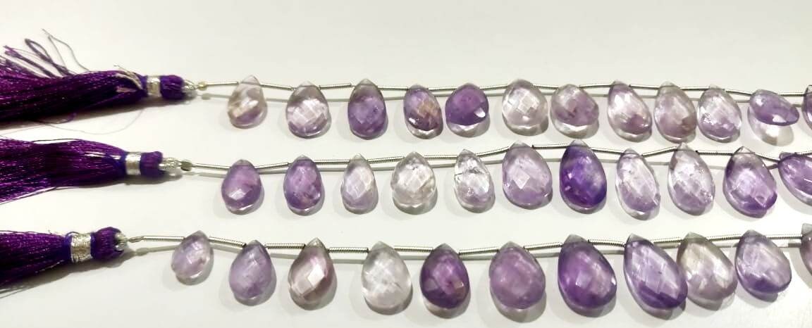 Natural African Amethyst Briolette Pear Shape Beads Size 8mmx12mm to 10mmx16mm  Genuine Amethyst Gemstone Beads Strand 8 inch long