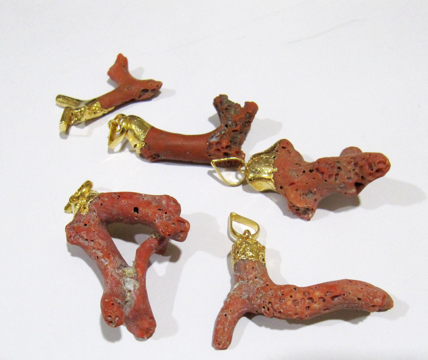 Natural Italian Coral Pendant , 2 to 3 inches Coral Branch Dangle Charm Pendant Gold Electroplated Cap- Birth Gemstone , Sold per one piece.