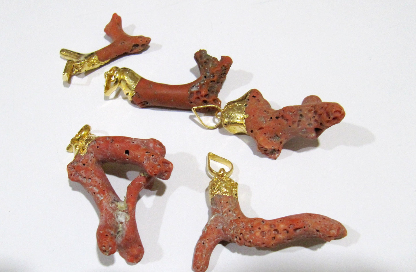 Natural Italian Coral Pendant , 2 to 3 inches Coral Branch Dangle Charm Pendant Gold Electroplated Cap- Birth Gemstone , Sold per one piece.