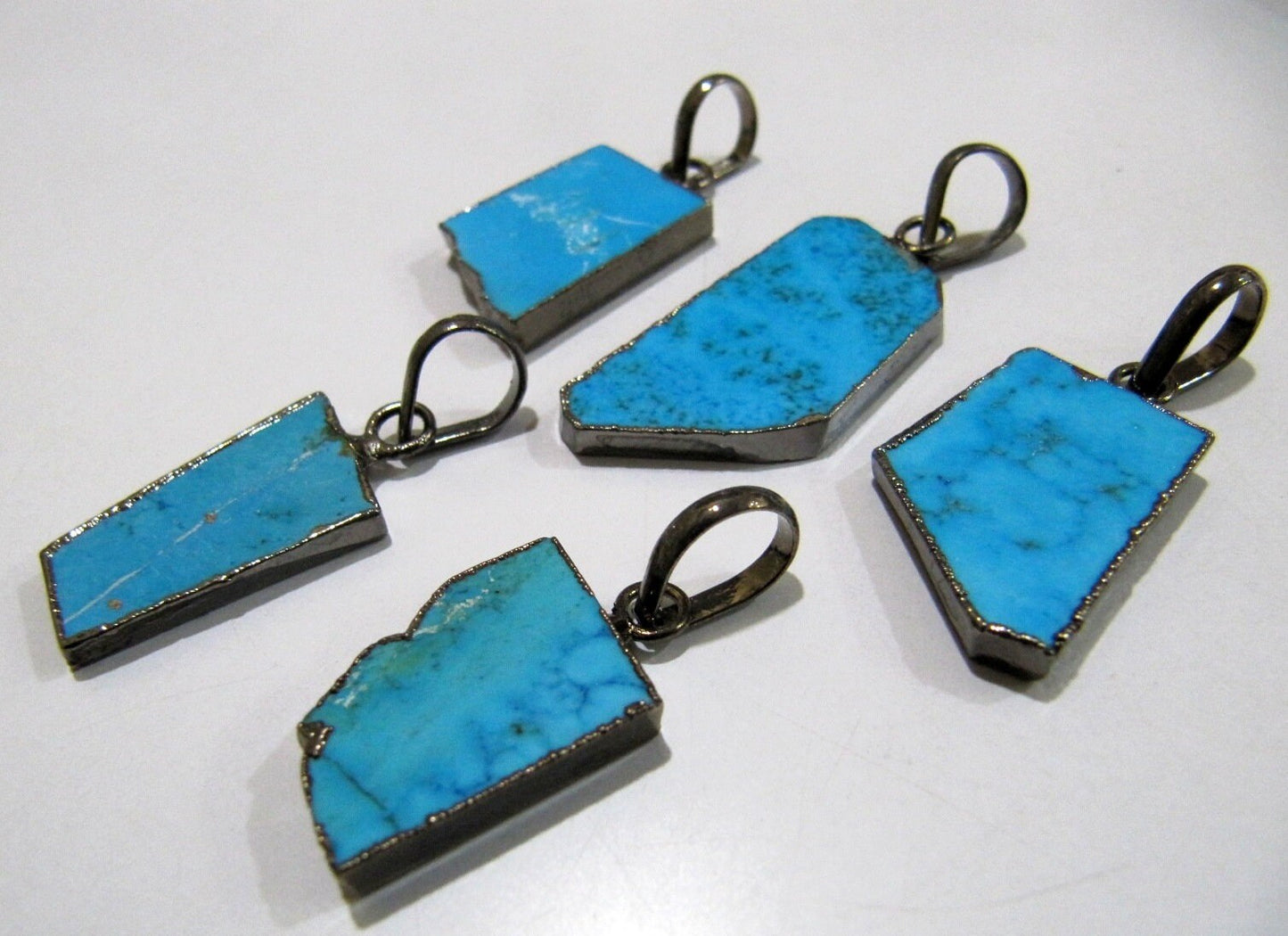 2 Pcs Set-Natural Turquoise Magnesite Slice Pendant Free Form Pendant Charm With Black Oxidized Electroplating around 1 inch long