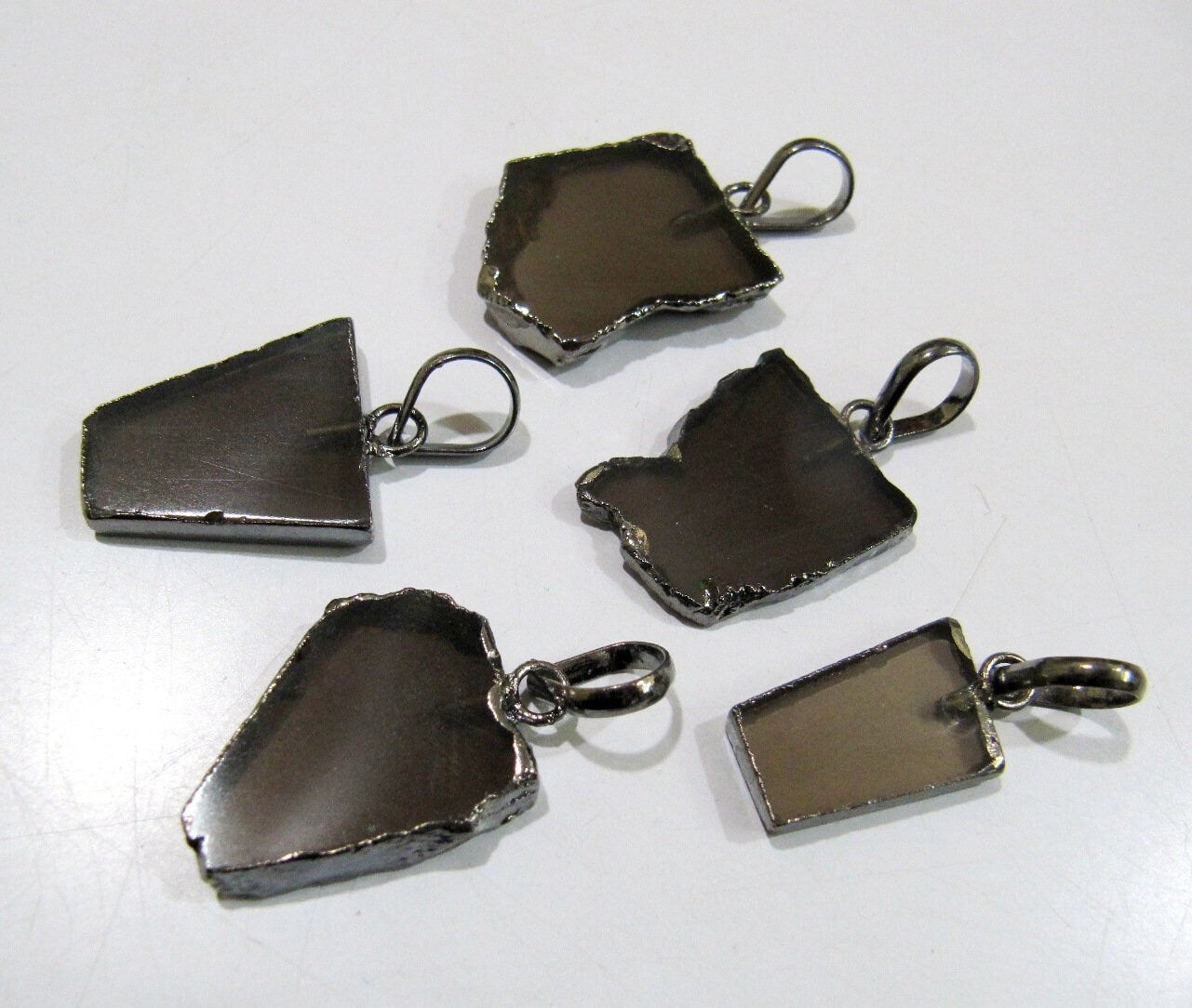 Natural Smoky Quartz Slice Pendant Free Form Connector Charm With Black Oxidized  Electroplated Edge Single Loop 1inch sold per piece