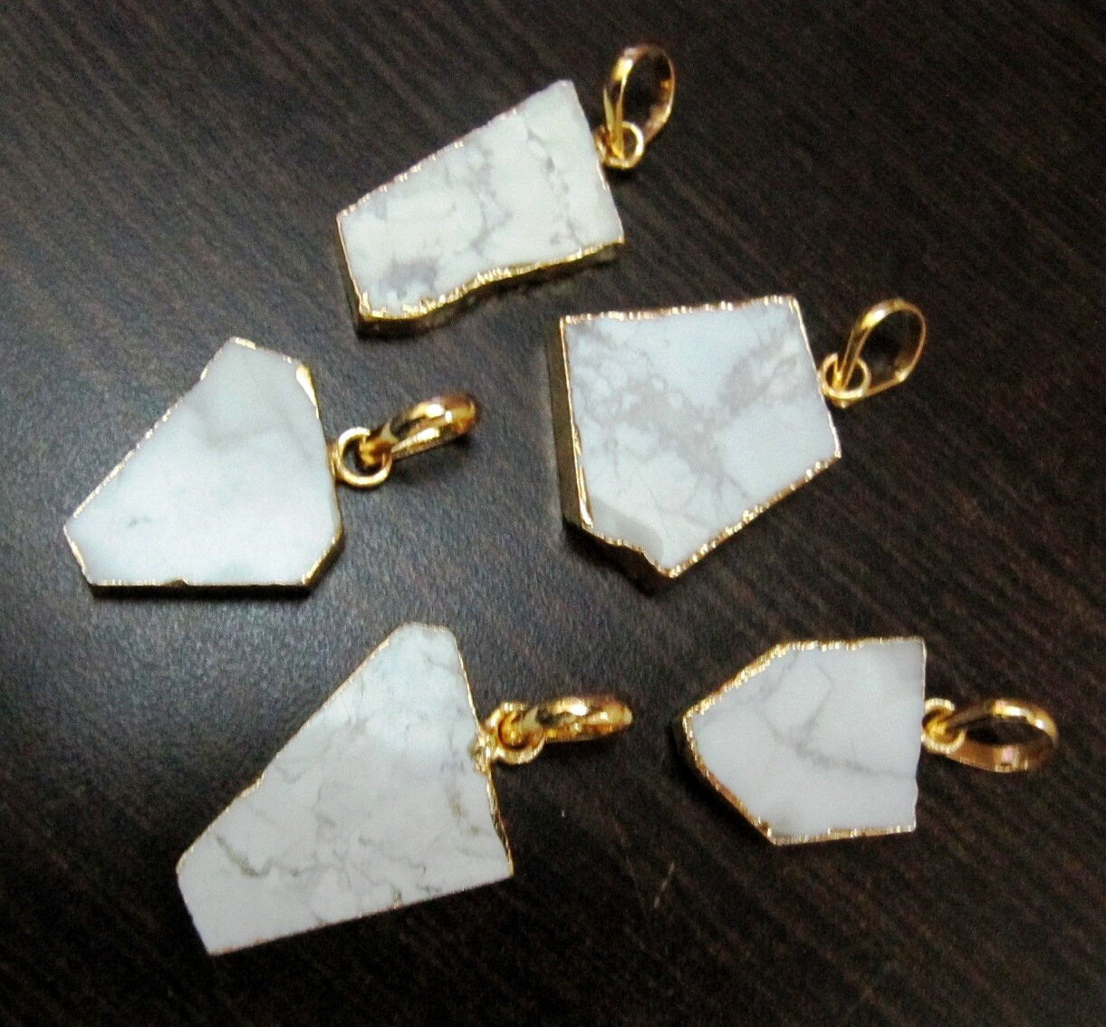 2 Pcs Set-Natural White Agate Slice Pendant Free Form Connector Charm With 24K Gold  Electroplated Edge Single Loop 1 inch approximately