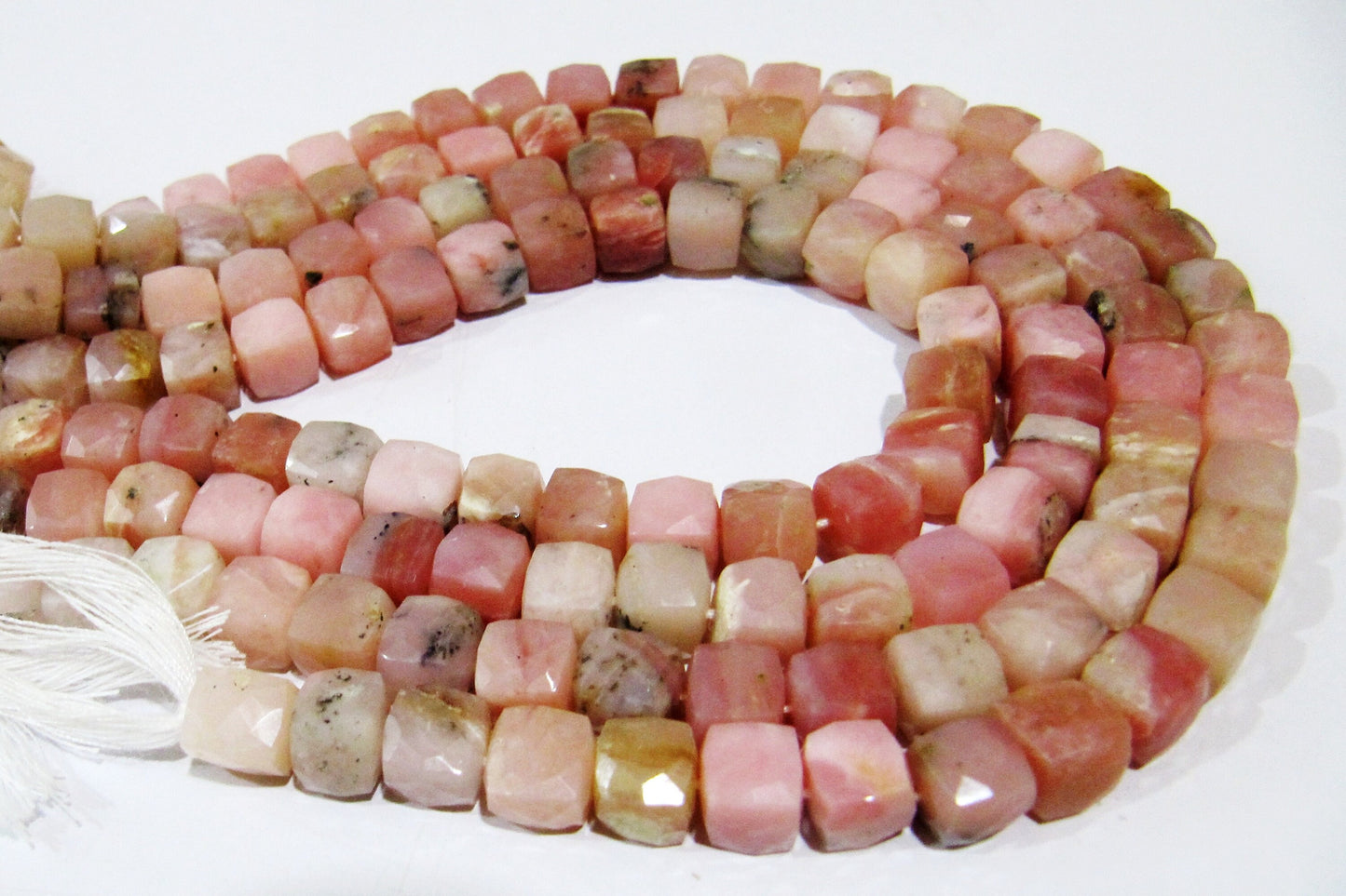 High Quality Genuine Pink Opal Cube Shape Beads / Faceted 3D Box Beads / Strand 8 inch long / 7 to 8mm Size Beads  Very Good Quality Beads