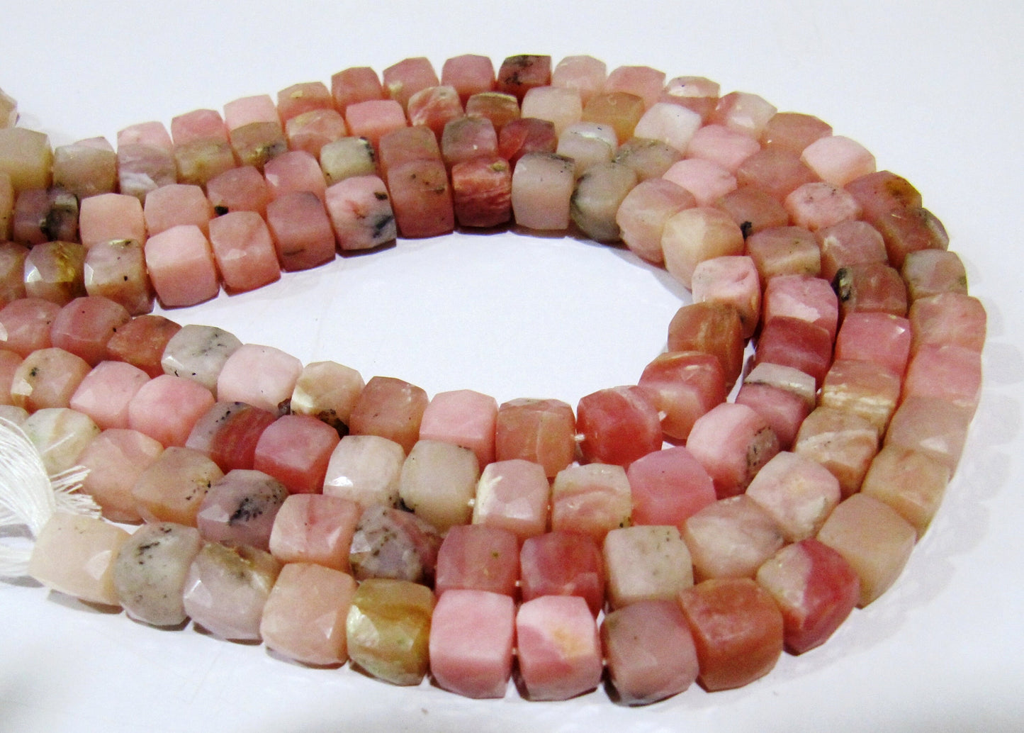High Quality Genuine Pink Opal Cube Shape Beads / Faceted 3D Box Beads / Strand 8 inch long / 7 to 8mm Size Beads  Very Good Quality Beads