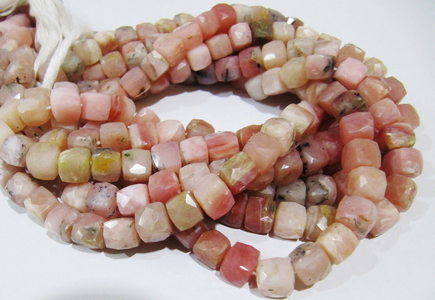 High Quality Genuine Pink Opal Cube Shape Beads / Faceted 3D Box Beads / Strand 8 inch long / 7 to 8mm Size Beads  Very Good Quality Beads