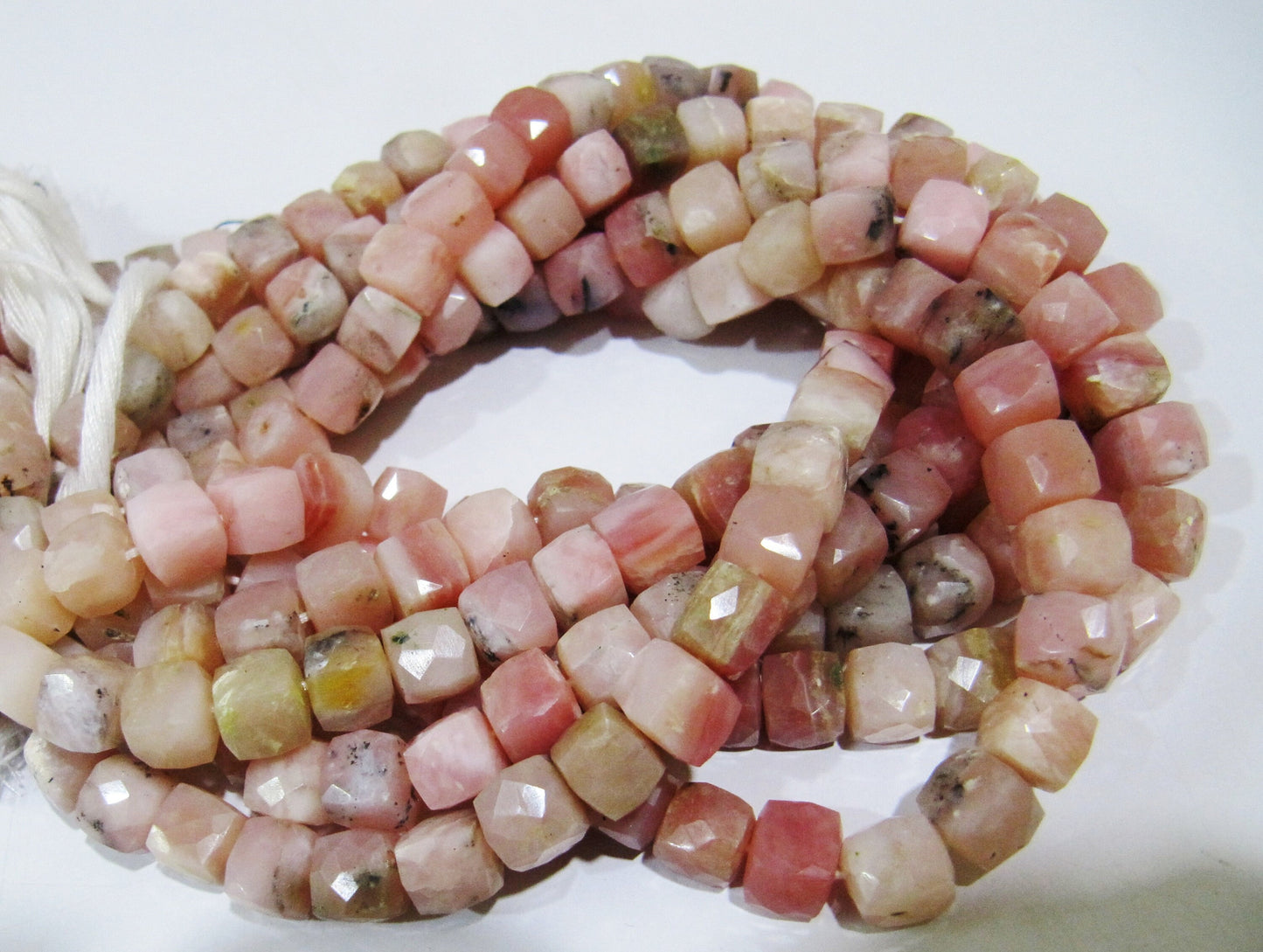High Quality Genuine Pink Opal Cube Shape Beads / Faceted 3D Box Beads / Strand 8 inch long / 7 to 8mm Size Beads  Very Good Quality Beads