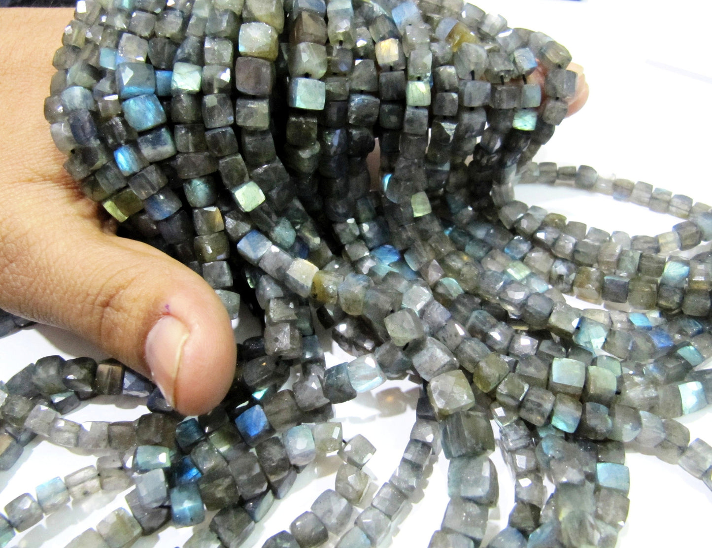 Top Quality Labradorite 3D Box beads,Blue Flashy labradorite Faceted Cube Beads 5to7mm size Superfine Cut and Polished Beads String 8inch