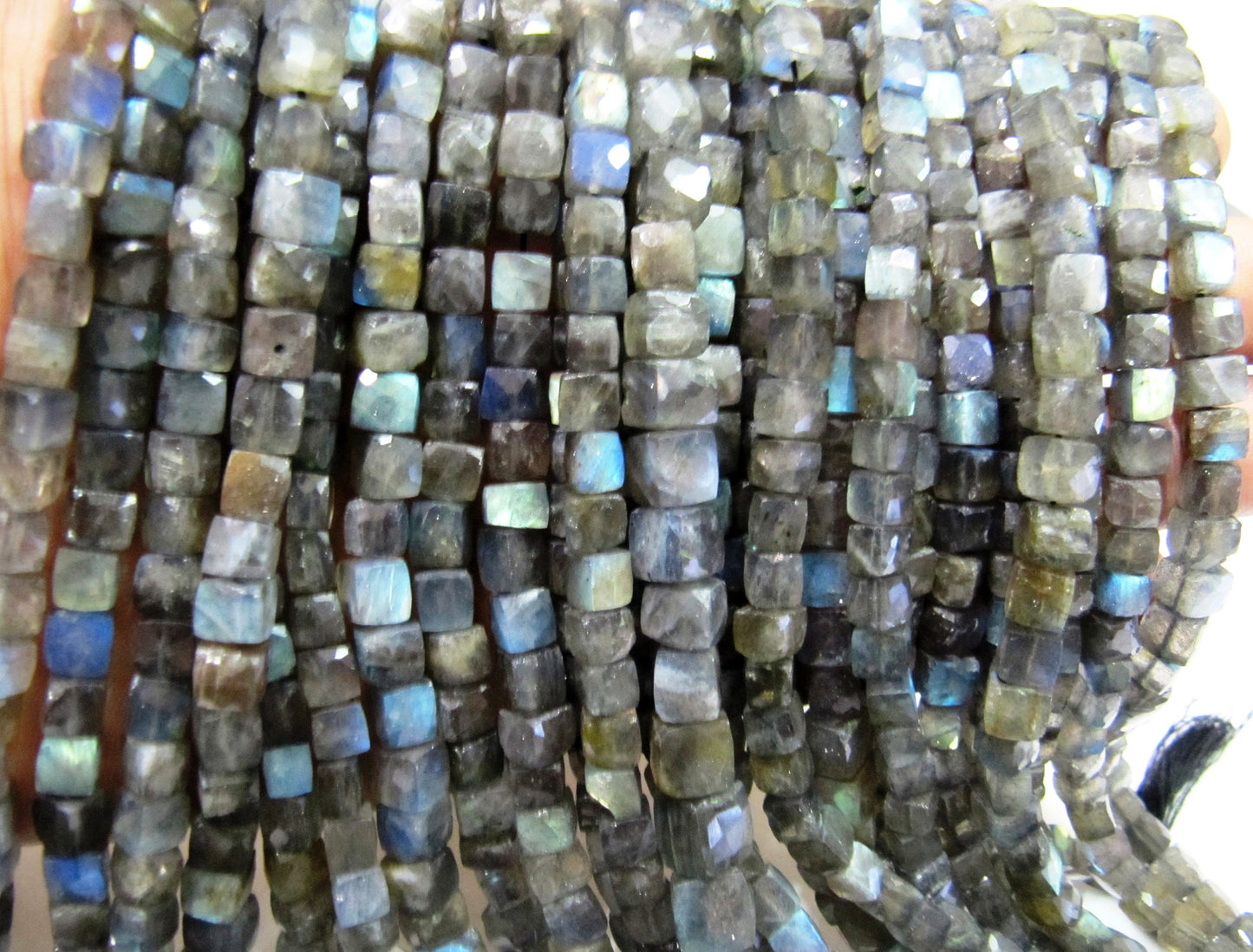 Top Quality Labradorite 3D Box beads,Blue Flashy labradorite Faceted Cube Beads 5to7mm size Superfine Cut and Polished Beads String 8inch